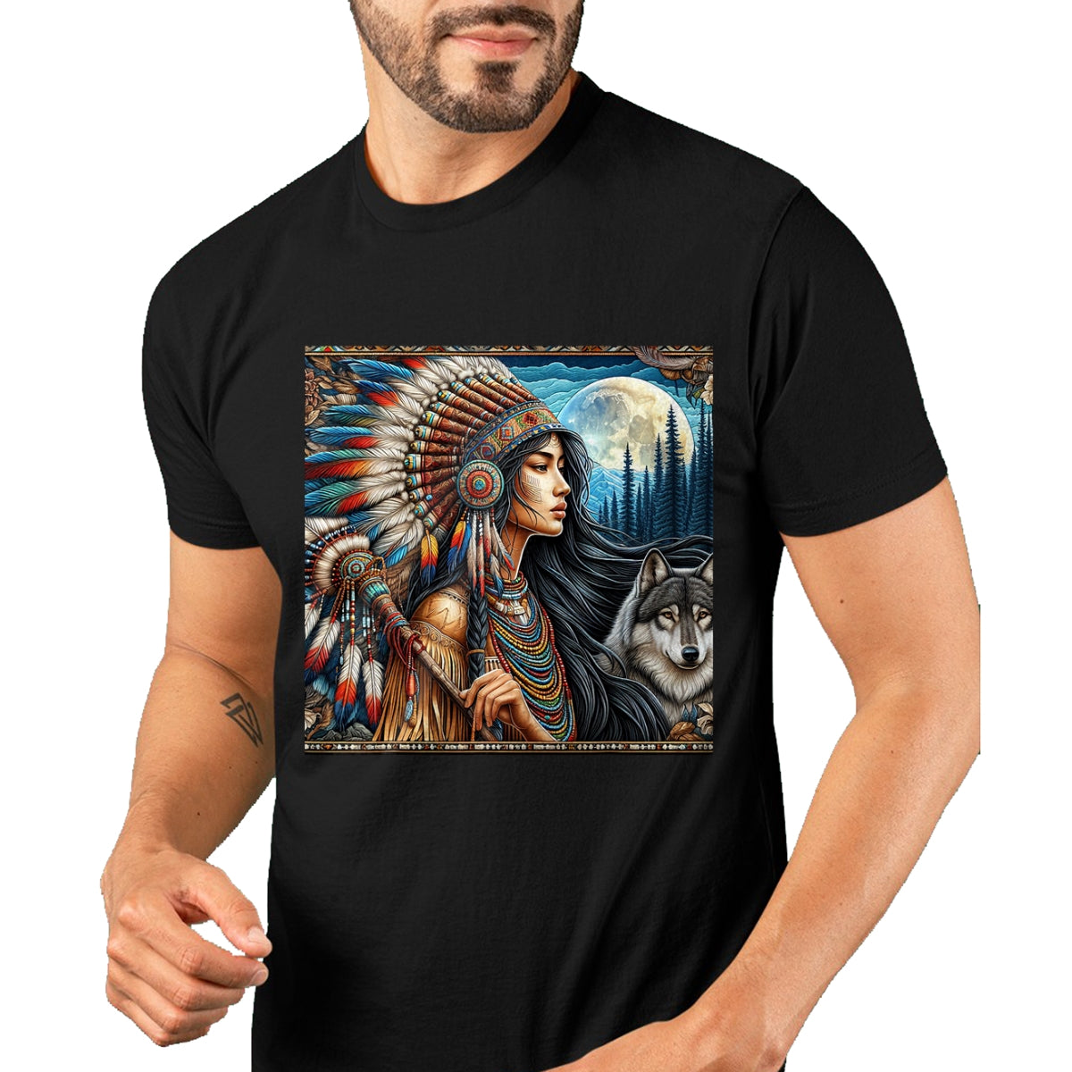 Native American T-Shirts, Vintage Native American Unisex T-Shirt/Hoodie/Sweatshirt HLT00 - indian native american woman with white wolf vintage gifts T-Shirt (1)