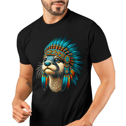 Native American T-Shirts, Vintage Native American Unisex T-Shirt/Hoodie/Sweatshirt HLT00 - Native Indian Otter Native American Indian Feathers T-Shirt (1)