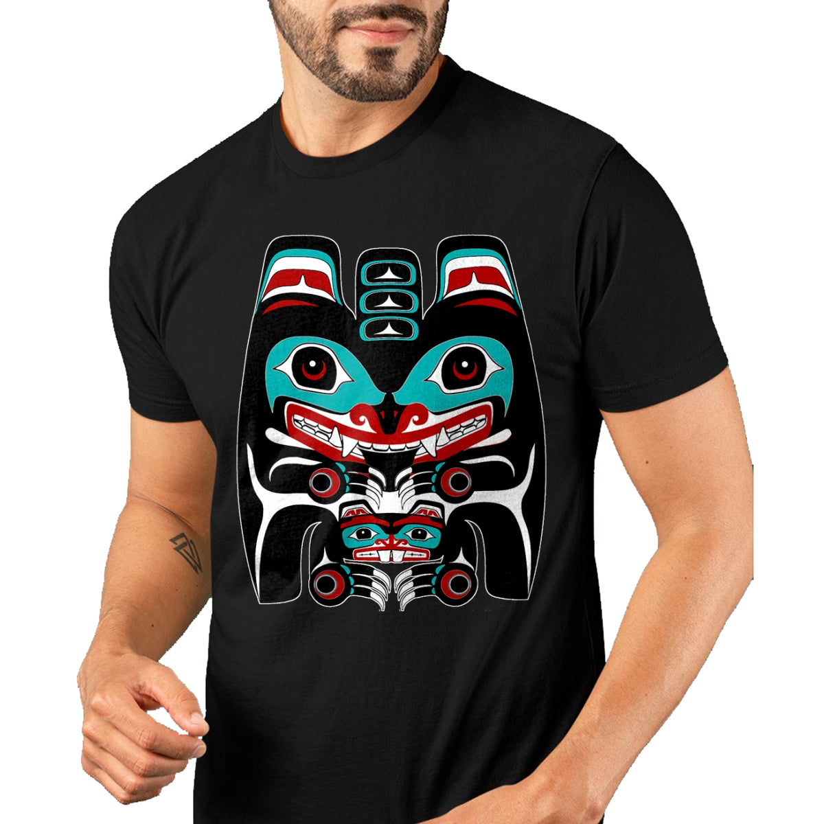 Native American T-Shirts, Vintage Native American Unisex T-Shirt/Hoodie/Sweatshirt HLT00 - Indigenous Alaska Native American Art Style Bear & Beaver T-Shirt