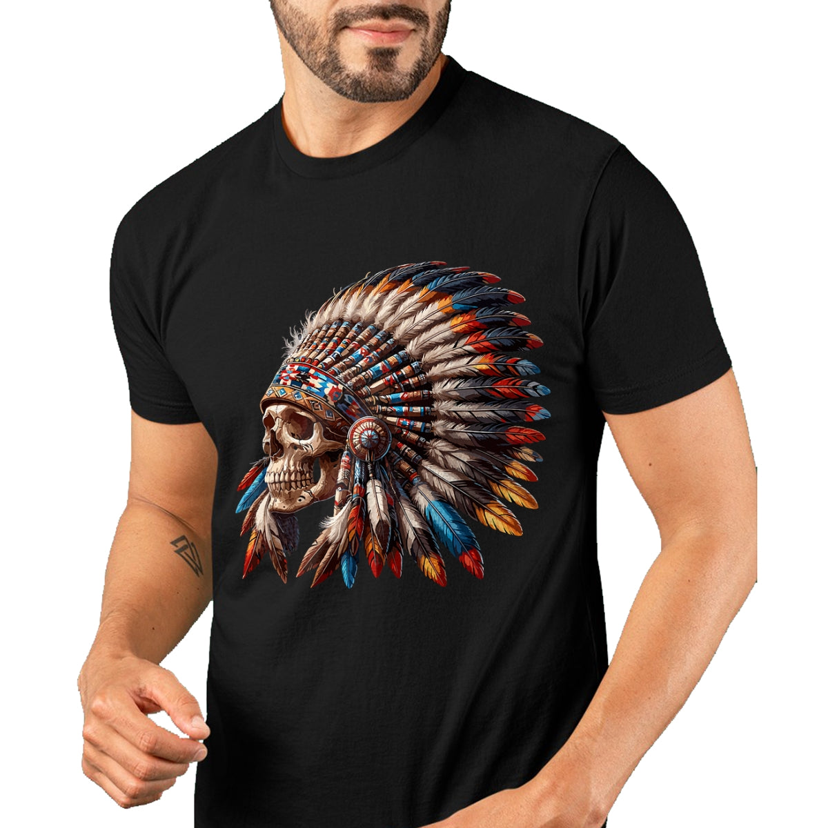Native American T-Shirts, Vintage Native American Unisex T-Shirt/Hoodie/Sweatshirt HLT00 - Native American Indian Chief Skull Motorcycle Headdress T-Shirt (3)
