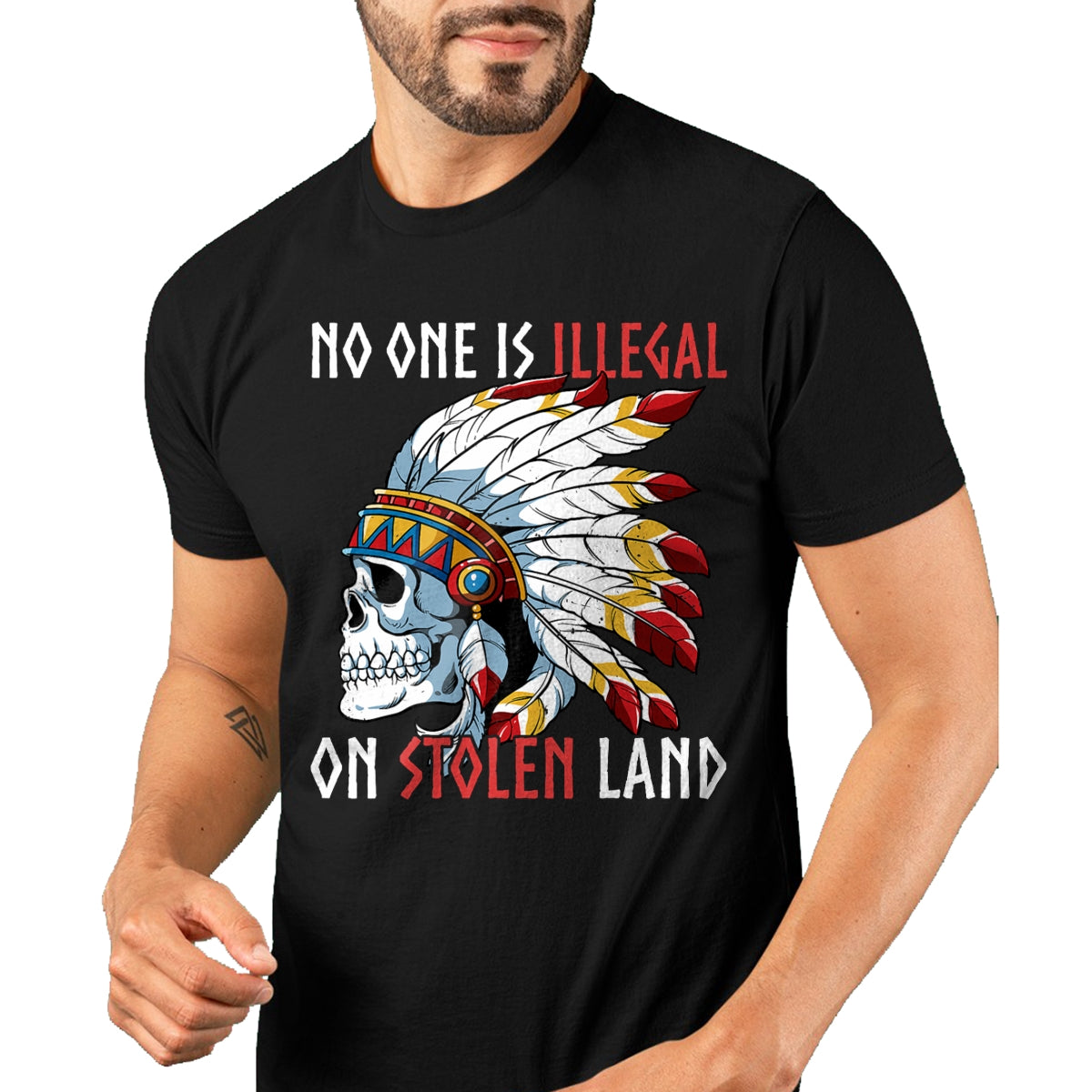 Native American T-Shirts, Vintage Native American Unisex T-Shirt/Hoodie/Sweatshirt HLT00 - Native American No One Is Illegal On Stolen Land T-Shirt