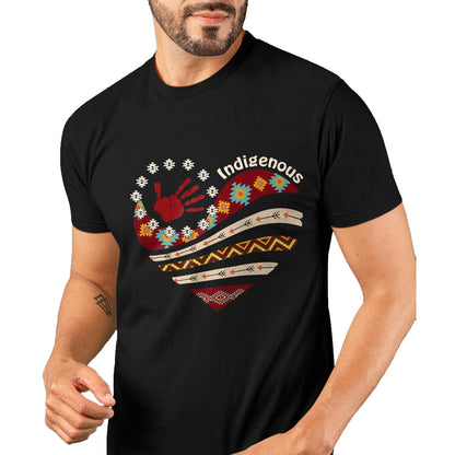 Native American T-Shirts, Vintage Native American Unisex T-Shirt/Hoodie/Sweatshirt HLT00 - Indigenous Native American Blood Red Hand Heart Shape Womens T-Shirt