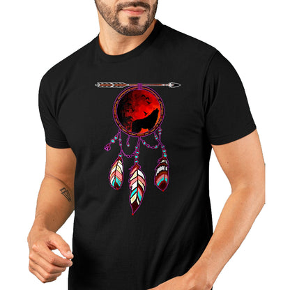 Native American T-Shirts, Vintage Native American Unisex T-Shirt/Hoodie/Sweatshirt HLT00 - Native American Timber Wolf Dream Catcher Indian Tribal Gift T-Shirt (1)