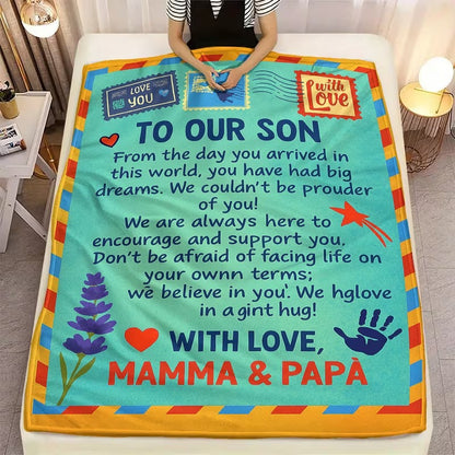 BLANKET FOR SON FROM MOM AND DAD – COMFORT & WARMTH GIFT Sherpa Fleece Blanket