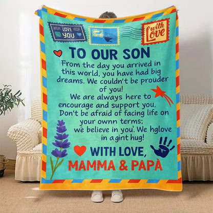 BLANKET FOR SON FROM MOM AND DAD – COMFORT & WARMTH GIFT Sherpa Fleece Blanket