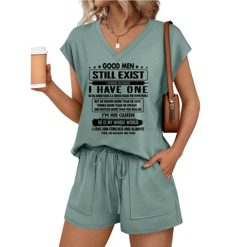 V-Neck Lounge Set A09-762 | GOOD MEN STILL EXIST - GIFT FROM HUSBAND FOR WIFE - NINA00 (SKU2607-89-00)