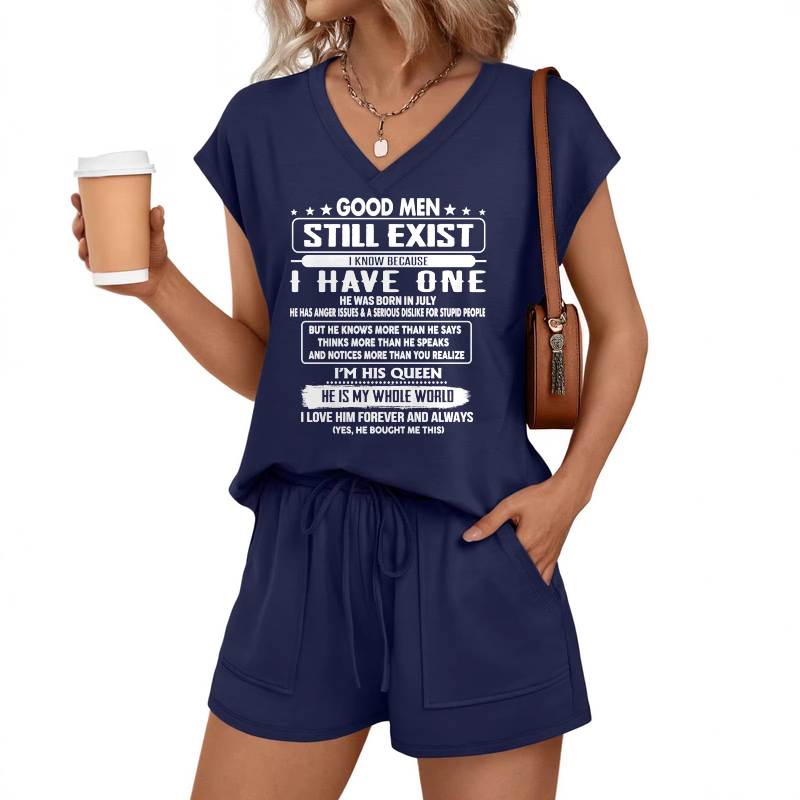JULY - V-Neck Lounge Set A09-762 | GOOD MEN STILL EXIST - GIFT FROM HUSBAND FOR WIFE - NINA07 (SKU2607-90-07)