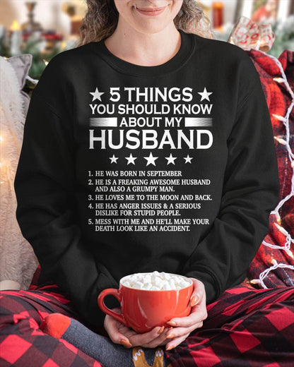 SEPTEMBER - 5 THINGS YOU SHOULD KNOW ABOUT MY HUSBAND - T SHIRT GIFT FROM HUSBAND - NINA09 (SKU2606-22-09)