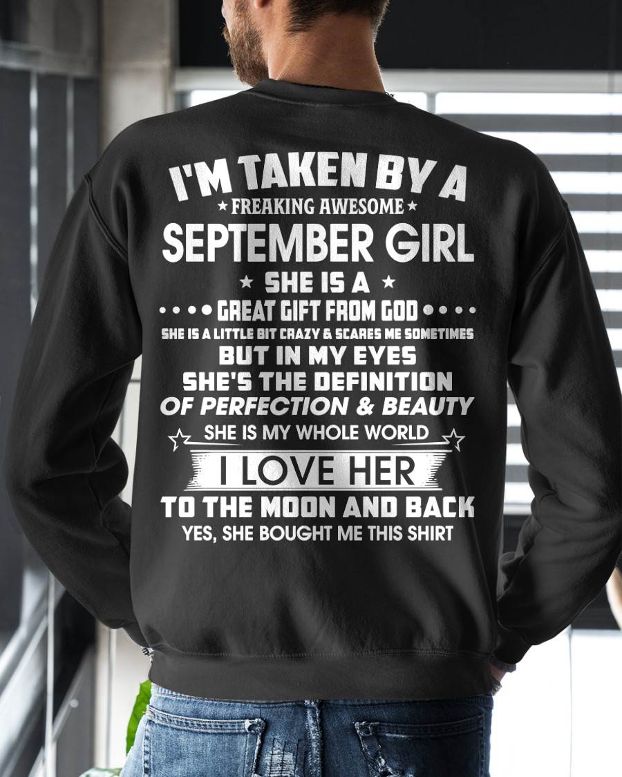 SEPTEMBER – I'M TAKEN BY A FREAKING AWESOME SEPTEMBER GIRL SHE IS A GREAT GIFT FROM GOD – FROM WIFE – NINA09 (SKU26T-01259-09)