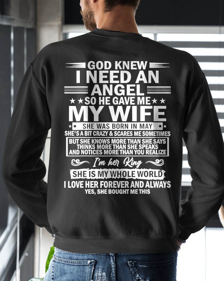 MAY - GOD KNEW I NEED AN ANGEL SO HE GAVE ME MY WIFE - FROM WIFE - NINA05 (SKU2603-302-05)