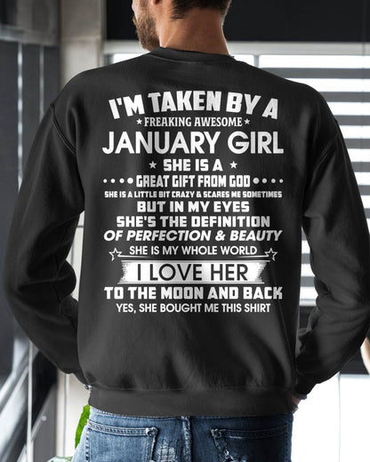 JANUARY - I'M TAKEN BY A FREAKING AWESOME JANUARY GIRL SHE IS A GREAT GIFT FROM GOD - FROM WIFE - NINA01 (SKU26T-01259-01)