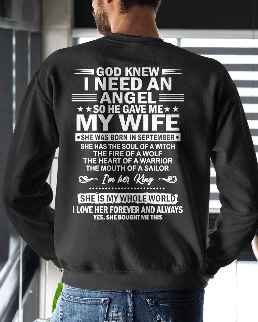 SEPTEMBER - GOD KNEW I NEEDED AN ANGEL SO HE GAVE ME MY WIFE - FROM WIFE - NINA09 (SKU26T-01-51-09)