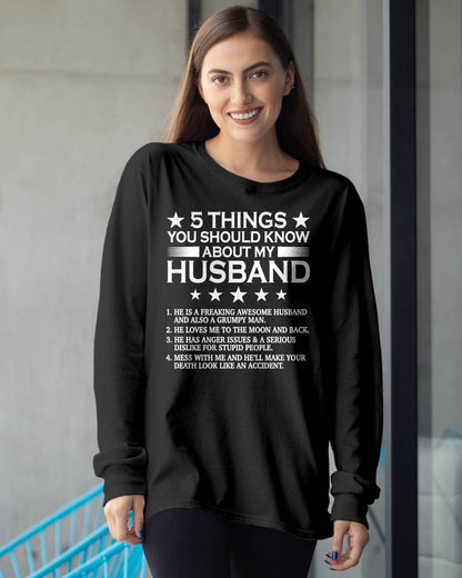 5 THINGS YOU SHOULD KNOW ABOUT MY HUSBAND - T SHIRT GIFT FROM HUSBAND - NINA00 (SKU2606-22-00)