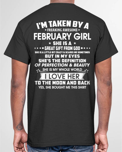 FEBRUARY – I'M TAKEN BY A FREAKING AWESOME FEBRUARY GIRL SHE IS A GREAT GIFT FROM GOD – FROM WIFE – NINA02 (SKU26T-01259-02)