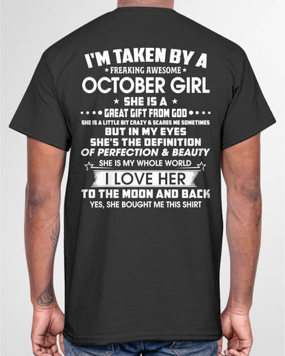 OCTOBER – I'M TAKEN BY A FREAKING AWESOME OCTOBER GIRL SHE IS A GREAT GIFT FROM GOD – FROM WIFE – NINA10 (SKU26T-01259-10)