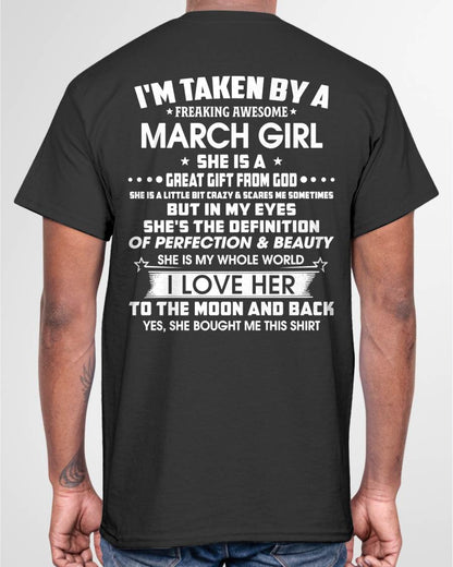 MARCH – I'M TAKEN BY A FREAKING AWESOME MARCH GIRL SHE IS A GREAT GIFT FROM GOD – FROM WIFE – NINA03 (SKU26T-01259-03)