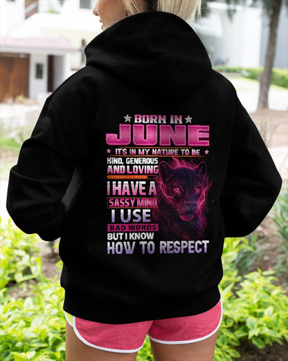 Born in June T-Shirt – Sassy Mind, Respect Quote Panther Design - FMA NINA06 (SKU09-24-06)