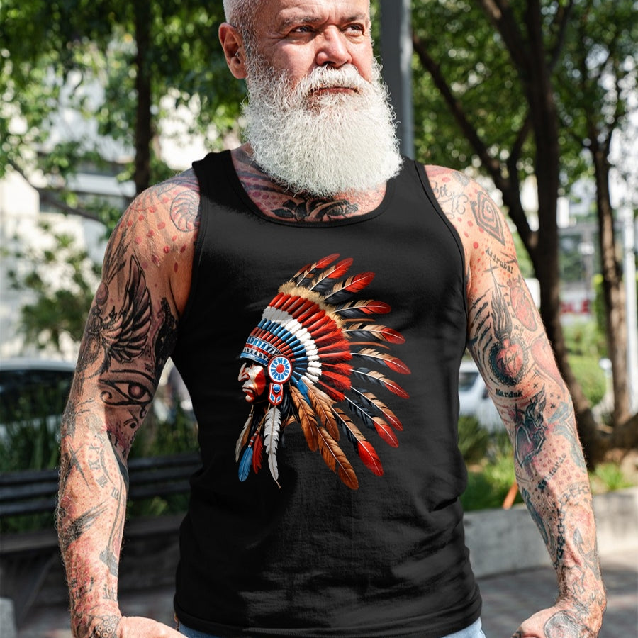 Native American T-Shirts, Vintage Native American Unisex T-Shirt/Hoodie/Sweatshirt HLT00 - Native American Indian Chief Headdress Indigenous Men Boys T-Shirt (1)