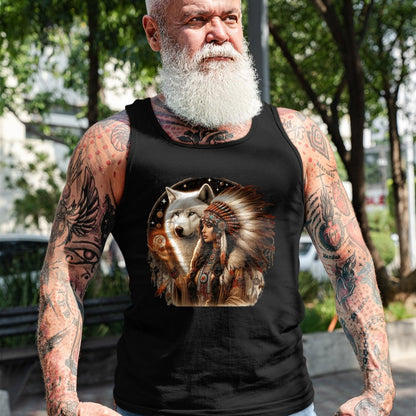 Native American T-Shirts, Vintage Native American Unisex T-Shirt/Hoodie/Sweatshirt HLT00 - Indian Native American Woman With White Wolf Vitage Gifts T-Shirt