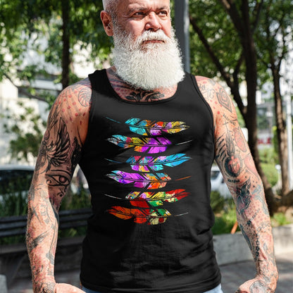 Native American T-Shirts, Vintage Native American Unisex T-Shirt/Hoodie/Sweatshirt HLT00 - Indigenous Heritage Colorful Feathers Indian Native American T-Shirt (1)