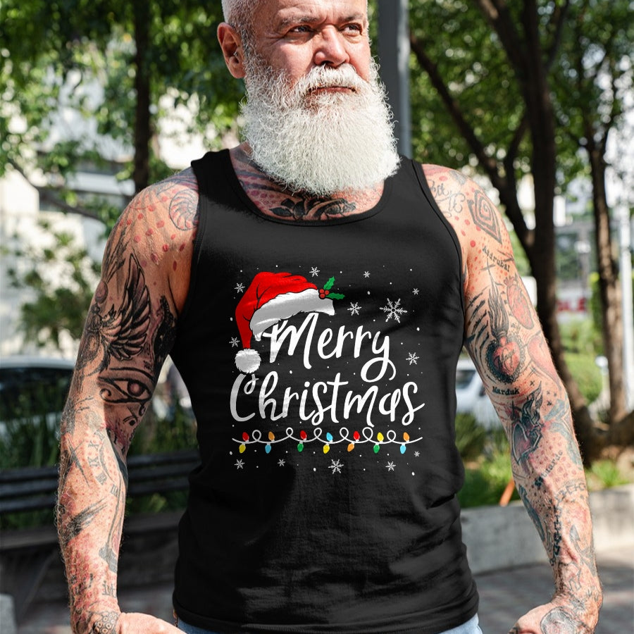 Merry Christmas Lights Santa Hat Xmas Family Matching Pajama T-Shirt - Christmas Unisex T-Shirt/Hoodie/Sweatshirt - NINA00