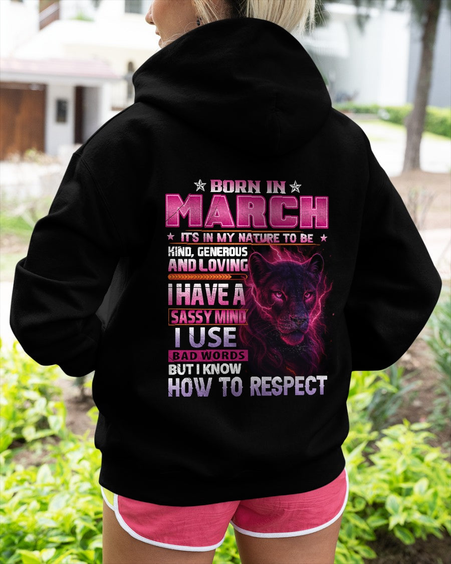 Born in March T-Shirt – Sassy Mind, Respect Quote Panther Design - FMA NINA03 (SKU09-24-03)