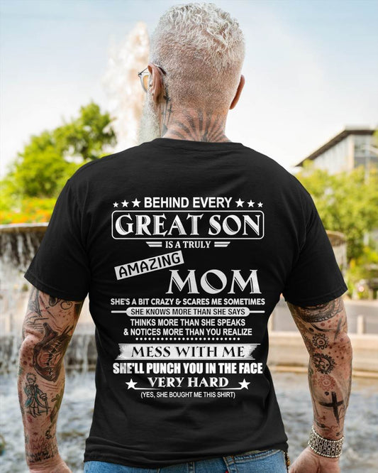 "BEHIND GREAT SON IS A TRULY AMAZING MOM" – T-SHIRT FROM MOM – NINA00 (SKU2607-287-00)