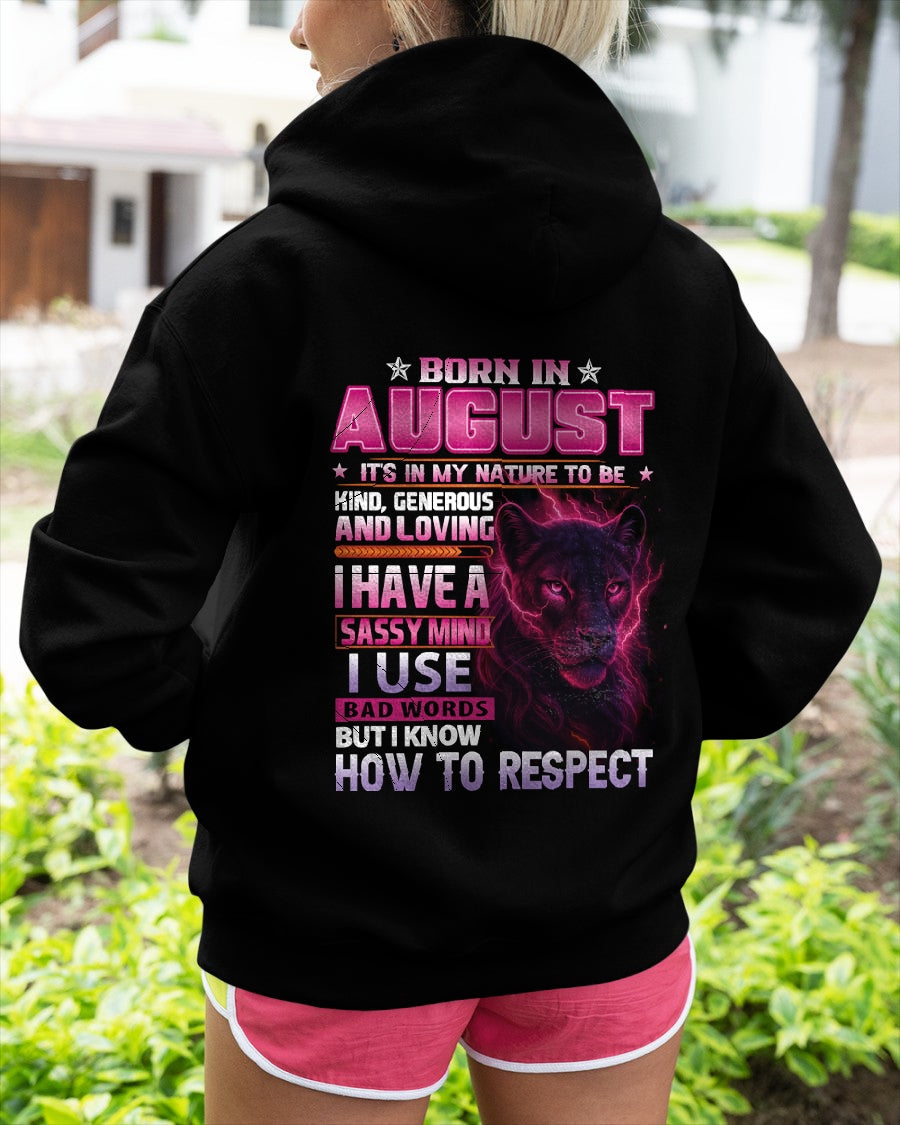 Born in August T-Shirt – Sassy Mind, Respect Quote Panther Design - FMA NINA08 (SKU09-24-08)