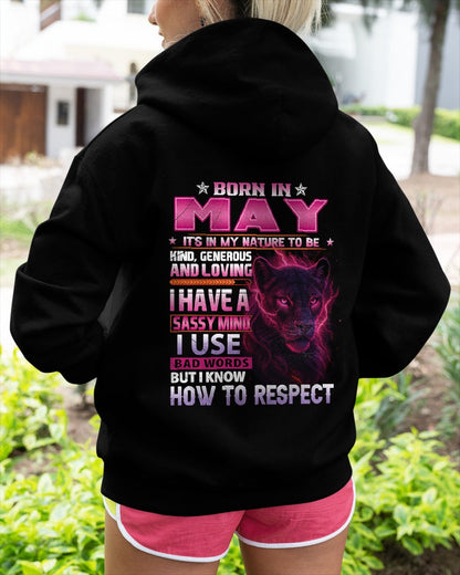Born in May T-Shirt – Sassy Mind, Respect Quote Panther Design - FMA NINA05 (SKU09-24-05)