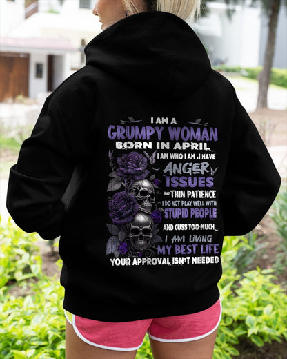 Grumpy Woman Born in April T-Shirt – Funny Skull & Rose Graphic Tee with Quotes - NINA04 FMA (SKU10-08-04)