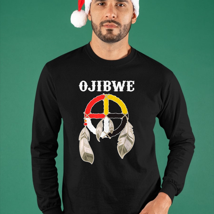 Native American T-Shirts, Vintage Native American Unisex T-Shirt/Hoodie/Sweatshirt HLT00 - Ojibwe Anishinaabeg People Native American Medicine Wheel T-Shirt (1)
