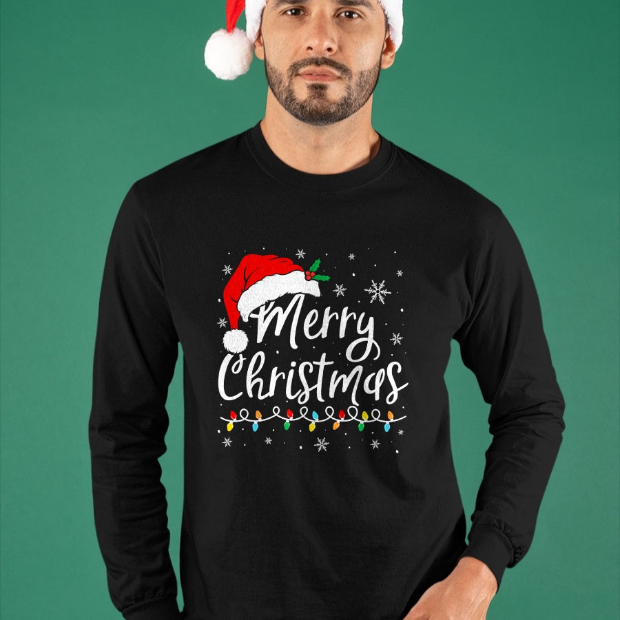 Merry Christmas Lights Santa Hat Xmas Family Matching Pajama T-Shirt - Christmas Unisex T-Shirt/Hoodie/Sweatshirt - NINA00