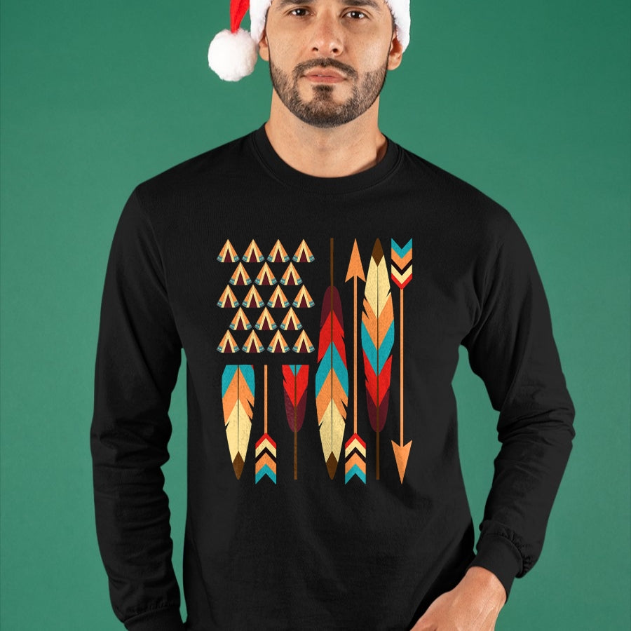 Native American T-Shirts, Vintage Native American Unisex T-Shirt/Hoodie/Sweatshirt HLT00 - Native American Pride USA Flag T-Shirt T-Shirt