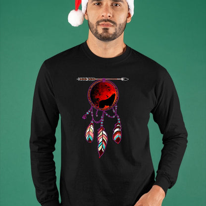 Native American T-Shirts, Vintage Native American Unisex T-Shirt/Hoodie/Sweatshirt HLT00 - Native American Timber Wolf Dream Catcher Indian Tribal Gift T-Shirt (1)