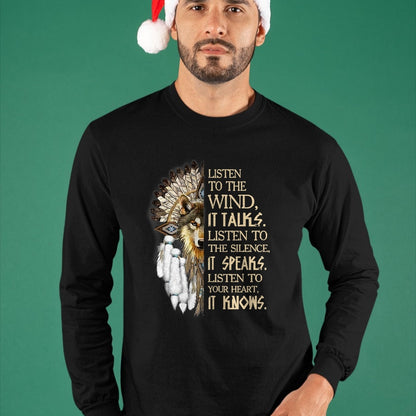 Native American T-Shirts, Vintage Native American Unisex T-Shirt/Hoodie/Sweatshirt HLT00 - Listen to the wind Eagle native american T-Shirt