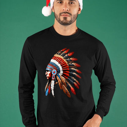 Native American T-Shirts, Vintage Native American Unisex T-Shirt/Hoodie/Sweatshirt HLT00 - Native American Indian Chief Headdress Indigenous Men Boys T-Shirt (1)