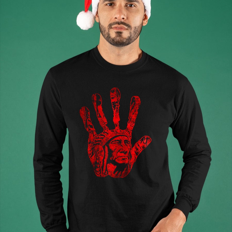 Native American T-Shirts, Vintage Native American Unisex T-Shirt/Hoodie/Sweatshirt HLT00 - Native American Indigenous Red Hand Indian Blood Themed T-Shirt (1)