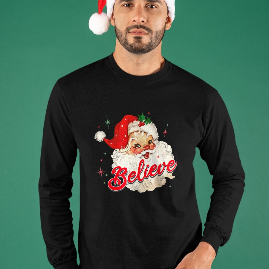 Vintage Santa Claus Believe Christmas Women Boys Girls T-Shirt - Christmas Unisex T-Shirt/Hoodie/Sweatshirt - NINA00