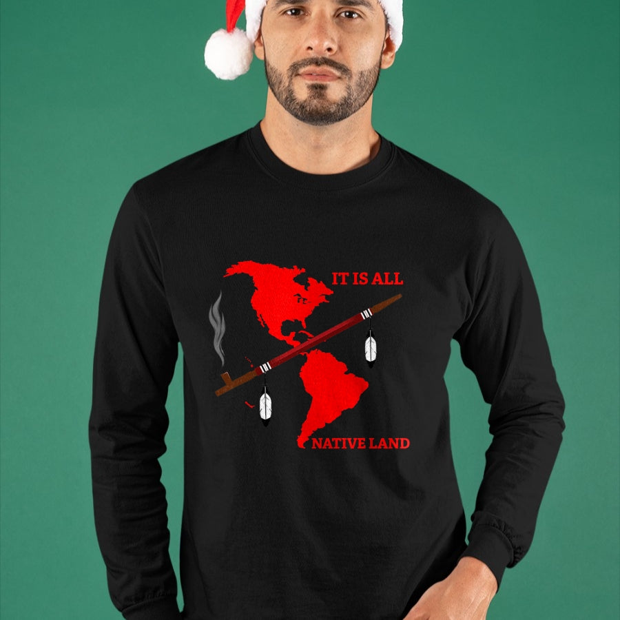 Native American T-Shirts, Vintage Native American Unisex T-Shirt/Hoodie/Sweatshirt HLT00 - Native American It's Native Land With Ceremonial Pipe T-Shirt