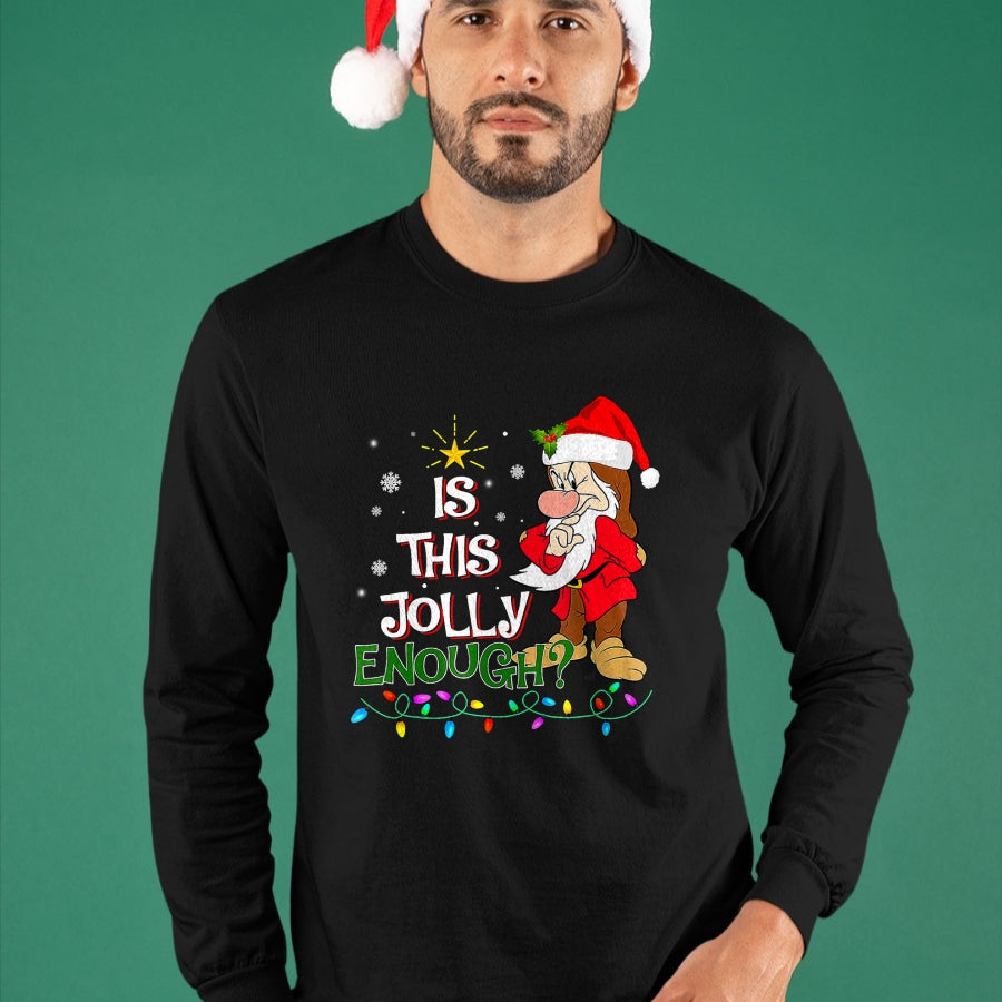 Is This Jolly Enough Grumpy Elf Pajama Christmas Lights T-Shirt - Christmas Unisex T-Shirt/Hoodie/Sweatshirt - NINA00