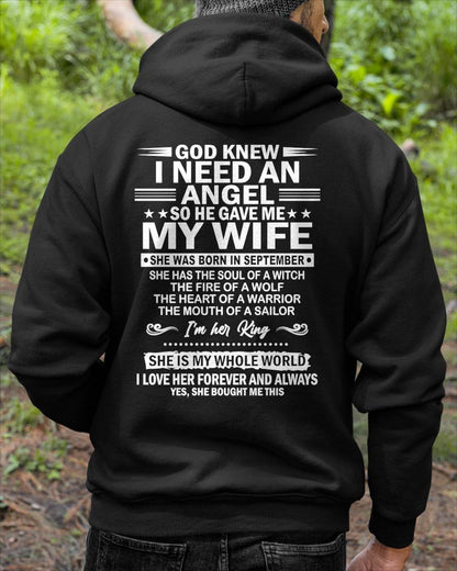 SEPTEMBER - GOD KNEW I NEEDED AN ANGEL SO HE GAVE ME MY WIFE - FROM WIFE - NINA09 (SKU26T-01-51-09)