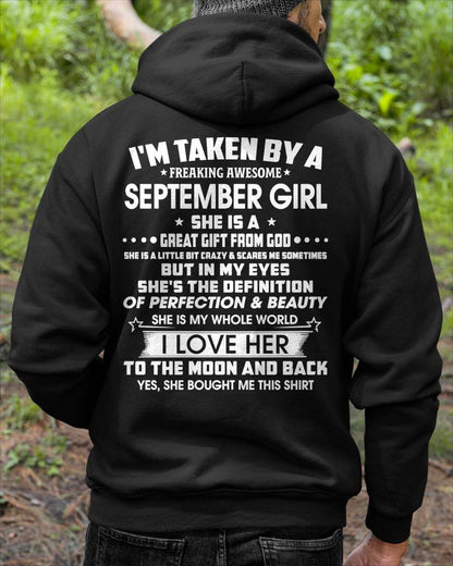 SEPTEMBER – I'M TAKEN BY A FREAKING AWESOME SEPTEMBER GIRL SHE IS A GREAT GIFT FROM GOD – FROM WIFE – NINA09 (SKU26T-01259-09)