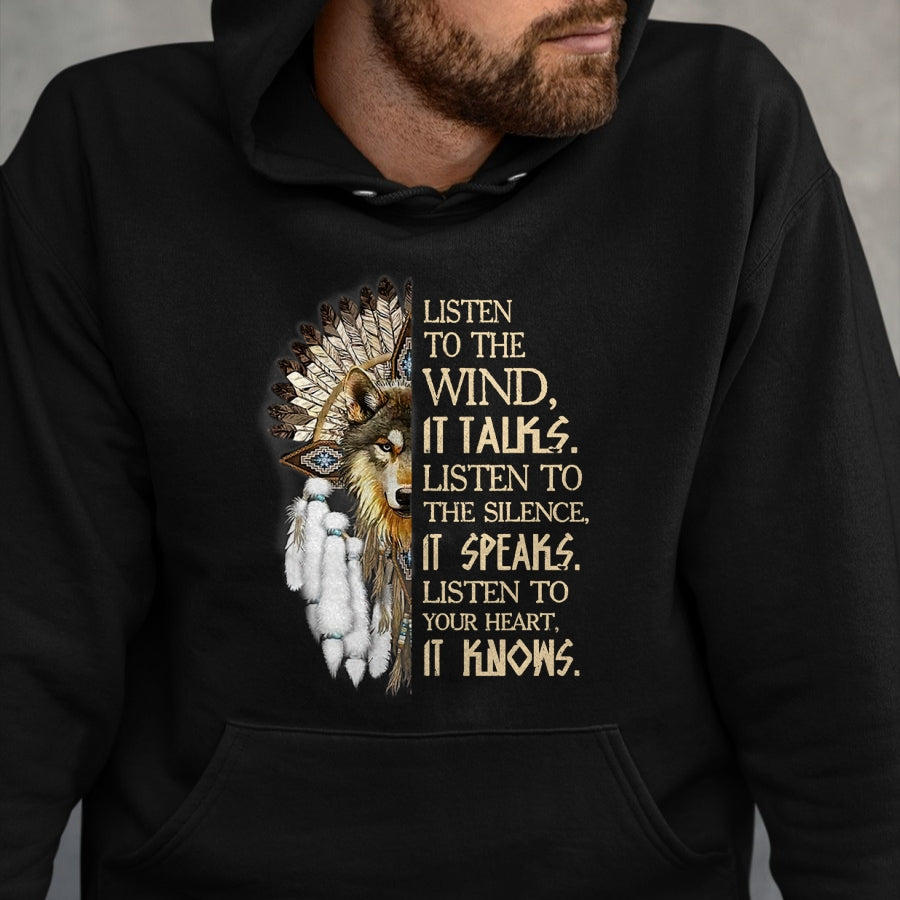 Native American T-Shirts, Vintage Native American Unisex T-Shirt/Hoodie/Sweatshirt HLT00 - Listen to the wind Eagle native american T-Shirt