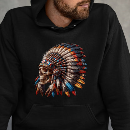 Native American T-Shirts, Vintage Native American Unisex T-Shirt/Hoodie/Sweatshirt HLT00 - Native American Indian Chief Skull Motorcycle Headdress T-Shirt (3)