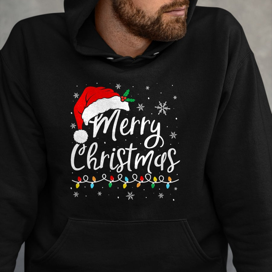 Merry Christmas Lights Santa Hat Xmas Family Matching Pajama T-Shirt - Christmas Unisex T-Shirt/Hoodie/Sweatshirt - NINA00