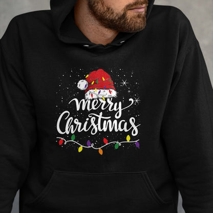 Merry Christmas Lights Red Santa Hat Xmas Family Men Women Pullover - Christmas Unisex T-Shirt/Hoodie/Sweatshirt - NINA00