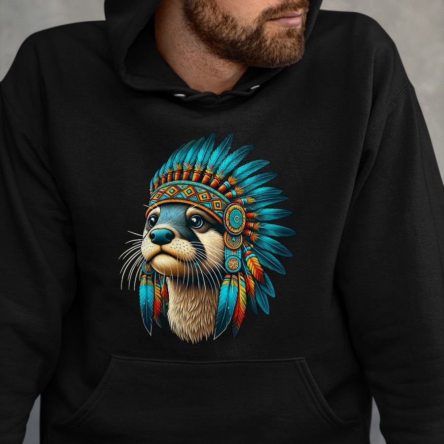 Native American T-Shirts, Vintage Native American Unisex T-Shirt/Hoodie/Sweatshirt HLT00 - Native Indian Otter Native American Indian Feathers T-Shirt (1)