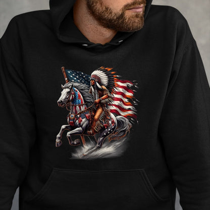 Native American T-Shirts, Vintage Native American Unisex T-Shirt/Hoodie/Sweatshirt HLT00 - Native American Day Flag Indian Riding Horse 4th of July T-Shirt (3)