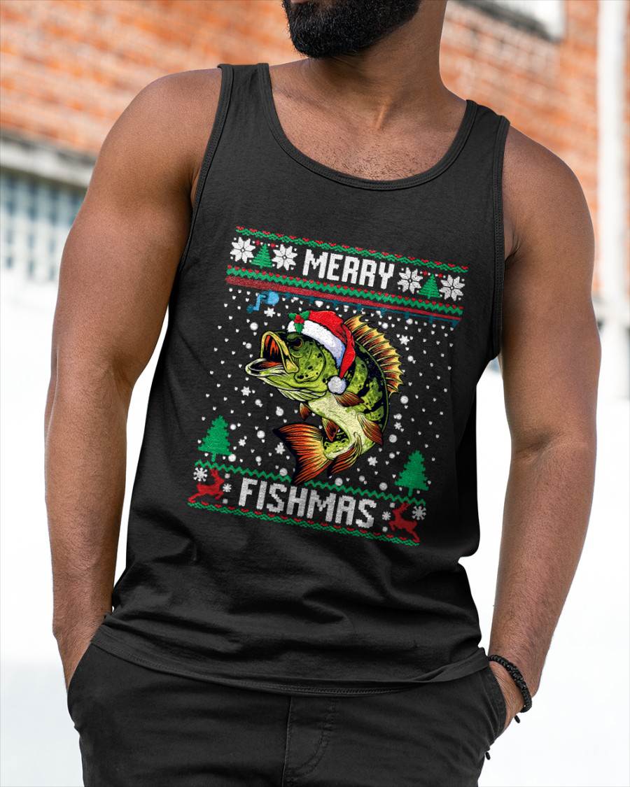 Merry Fishmas Bass Fish Fishing Christmas Ugly Sweater Xmas T-Shirt