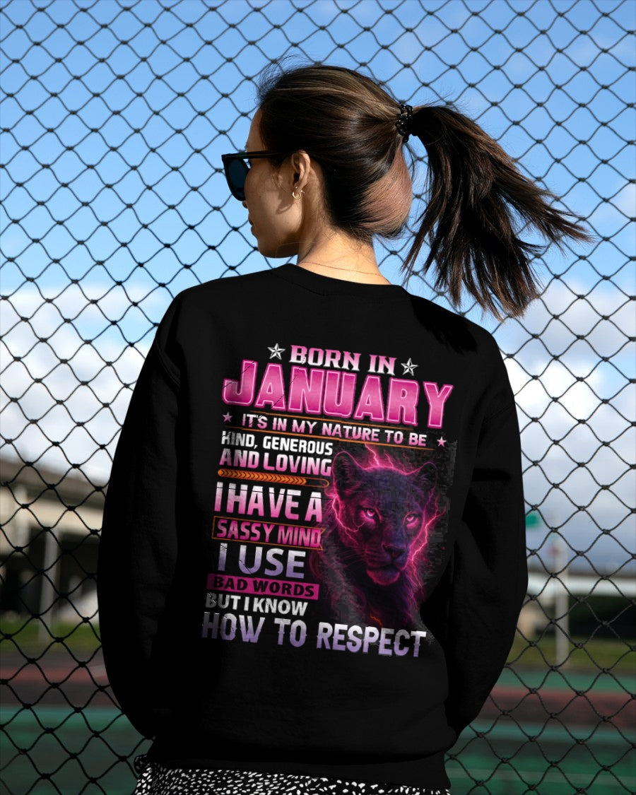 Born in January T-Shirt – Sassy Mind, Respect Quote Panther Design - FMA NINA01 (SKU09-24-01)